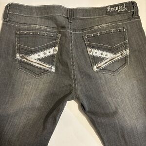 Request Jeans Gray Studded Zip Pocket Y2K 2000s Skinny Jeans Women’s Size 15/34